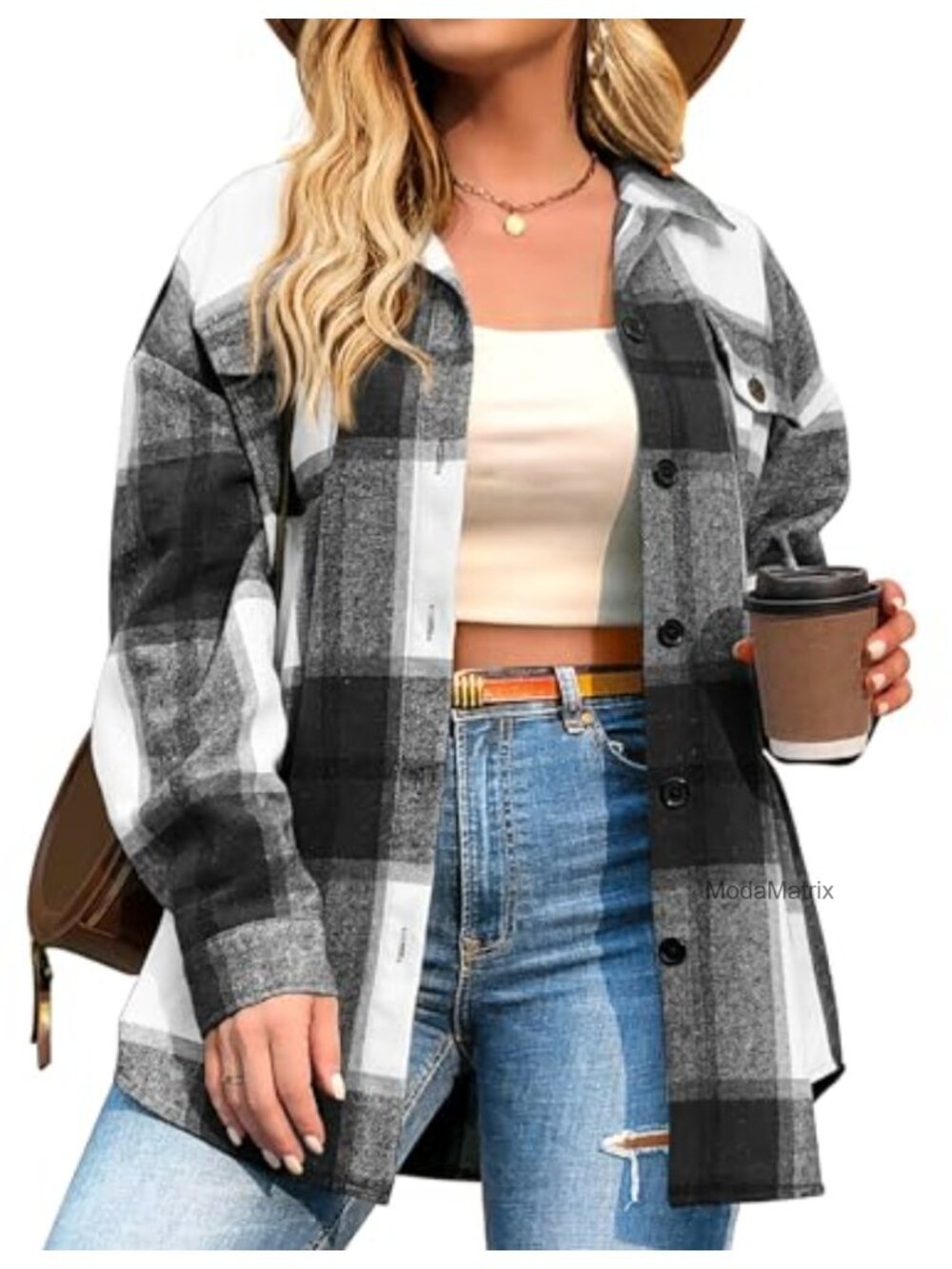 Plus Size Flannel Plaid Shacket Button Down Long Sleeve Casual Shirt